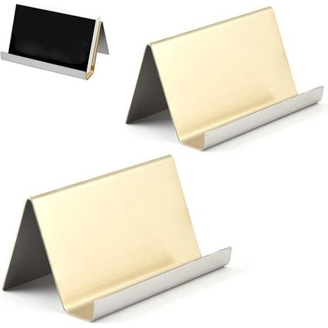 2 porta biglietti da visita in acciaio inox, porta biglietti da visita in metallo, espositore per biglietti da visita per ufficio, porta biglietti da visita per ufficio (oro champagne) (1/5)