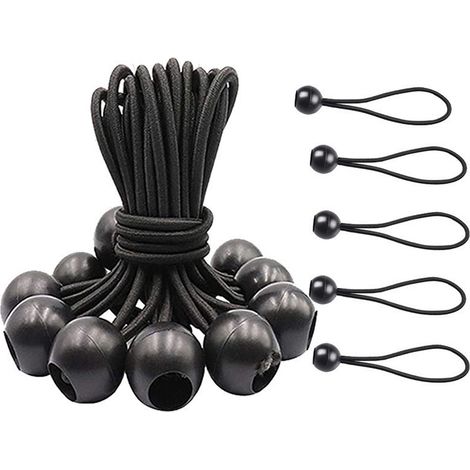 Cordes élastiques noires de 10 cm avec boule, pour la fixation de bâches, lot de 10 (1/5)