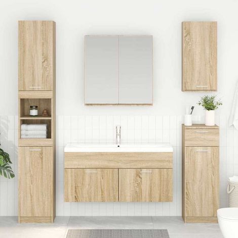 Waschbeckenunterschrank mit Speicher Sonoma-Eiche Holzwerkstoff