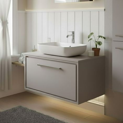 Hudson Reed Lille Wall Hung 1-Drawer Vanity Unit with Worktop 800mm Wide - Pebble Grey