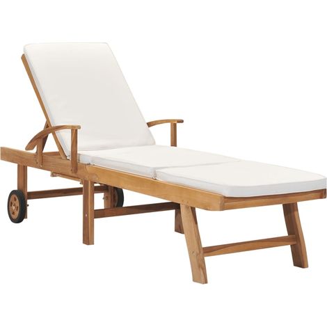 Lettino Prendisole con Cuscino in Massello di Teak Crema vidaXL (1/5)