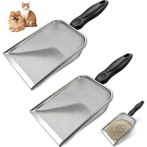 Reptile Sand Scoop, Cat Litter Scoop, Stainless Steel Sand Sieve, 2mm Pore Size with Handle for Terrariums, Hamsters, Birds (2) (1/5)