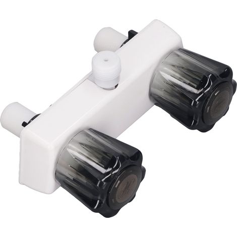 Mitigeur de douche pour camping-car, vanne de diversion avec 2 boutons molette, base blanche et poignées marron, contrôle de mélangeur pour caravane (1/5)