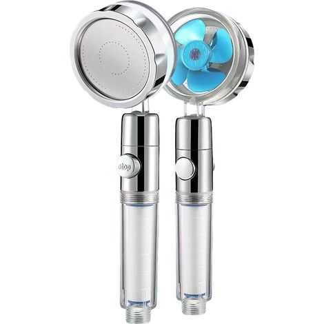 Cabezal de ducha con filtro de mano, turbina de alta presión, rotación de 360 grados, interruptor de pausa de un botón, color plata. (1/5)