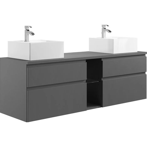 Mobile per bagno sospeso con doppio lavabo 150 cm Grigio - MAGDALENA II (1/5)