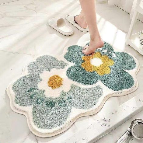 Tapis de bain antidérapant, tapis de bain doux en microfibre, tapis de douche absorbant et lavable en machine (Twin Flowers, 40x60cm) (1/5)