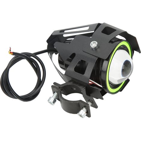 Phare LED Moto 30W avec Œil d'Ange, Feux de Route/Croisement, IP68 Étanche, 12-60V Universel, Lampe de Conduite Verte (1/5)