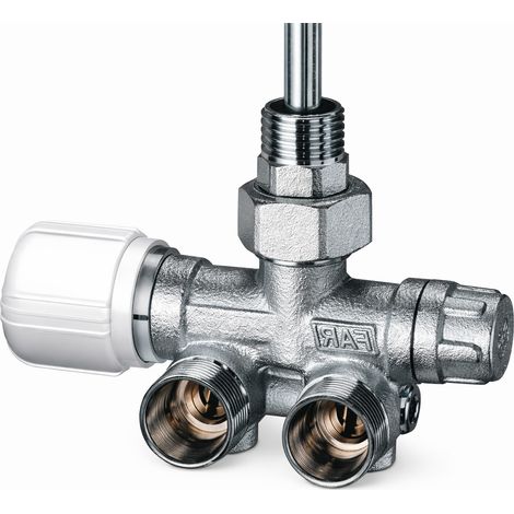 Vanne mono-bitube thermostatisable équerre droite chromée avec queue et écrou FAR1436  1/2"