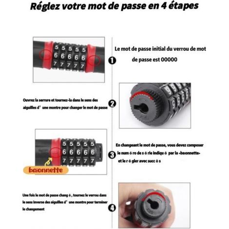Antivol vélo, Cadenas Chaine Velo Antivol à Code Chaîne Cadenas Vélo avec 5 Chiffres, pour Vélo Scooter Moto Portail (90 cm) (1/4)