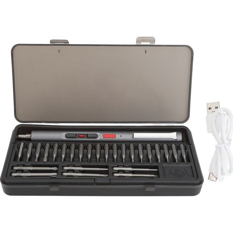 Tournevis électrique mini rechargeable 3 vitesses, précis magnétique avec 26 embouts et lumière LED pour réparation (1/5)