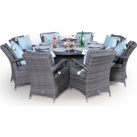 Arizona Fire Pit 8 Seater Round Rattan Dining Set - Grey (1/5)