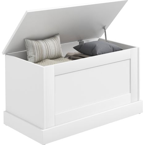Cassapanca contenitore, cassapanca portagiochi, con cerniera di sicurezza, per soggiorno, realizzata in legno, 80 x 40 x 45 cm, bianca