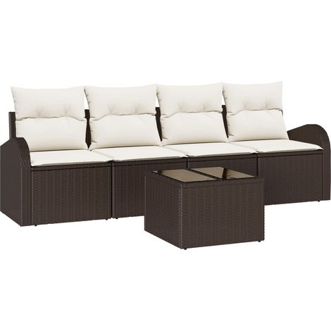 Maison Exclusive - Set Divano da Giardino 5 pz 4 posto Marrone e Crema polyrattan (1/5)