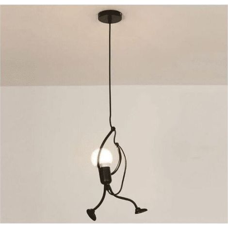 Moderne Suspension Créatif fer Gens Dessin animé Conception Lampe suspendue pour Des Enfants Chambre Chevet Salon Grenier noir--TRIMEC (1/4)