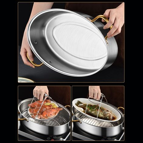 Multifunktionaler ovaler Dampfgarer aus Edelstahl 304 für Fisch und Meeresfrüchte (1/5)