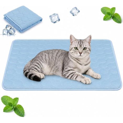 1 Tapis Rafraîchissant Chat Bleu – Coussin Frais Auto-Régulant en Fibre de Soie Froide,Matelas Respirant pour Chien, Protection Chaleur Été (1/5)