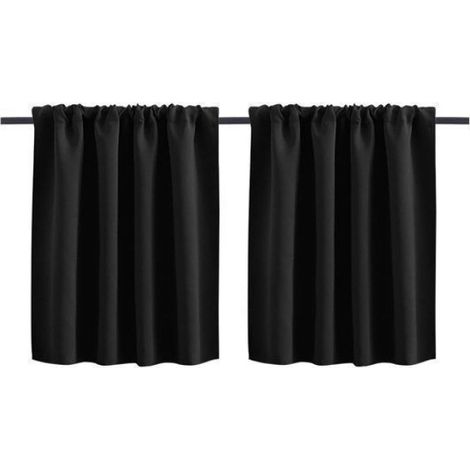 Rideau Cuisine - Occultant Court Passe-Tringle 76x60 cm - Polyester - Noir - Paire (1/5)