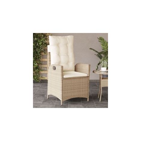Chaise inclinable de jardin avec coussins beige résine tressée (1/5)