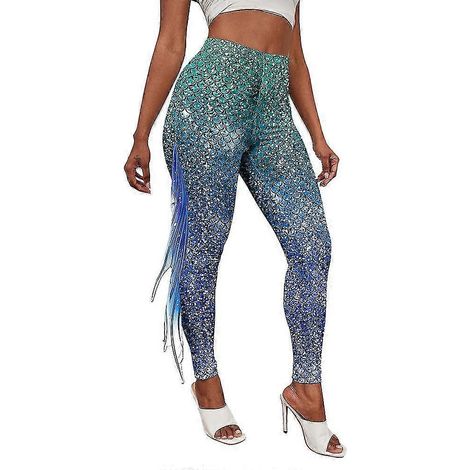 Leggings sirène pour femmes, leggings à écailles de poisson, pantalon long taille haute (XL Style 4) (1/5)