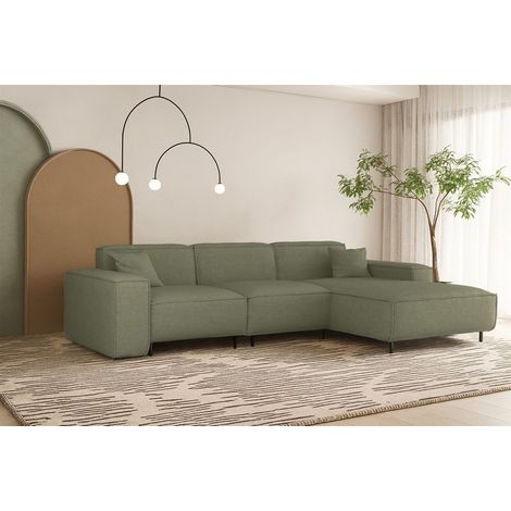 Ecksofa Designersofa GLORIA in Stoff Artico Grün Ottomane Rechts