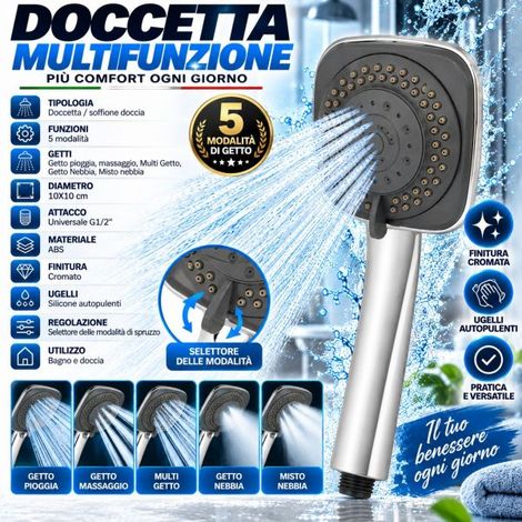 Soffione Doccia Doccetta a 5 Getti in ABS 10cm universale 1/2" Cromato in ABS (1/5)