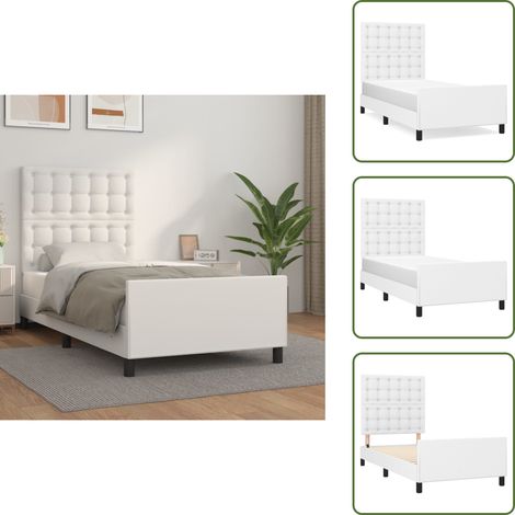 Bettgestell mit Kopfteil Weiß 100x200 cm Kunstleder - Bettrahmen - Schlafzimmermöbel - Doppelbett - Weißes Bett - Kunstlederbett (1/5)