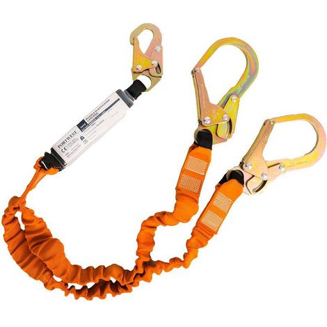 Portwest Cordino doppio da 140 kg con ammortizzatore, dimensioni: taglia unica, colore: nero/arancione, FP75K1R