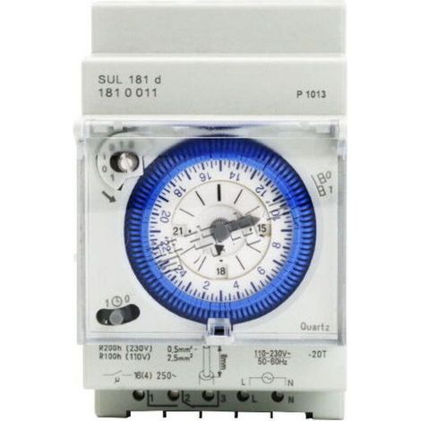 Clock, buzzer and timer for electrical panel. Analog mechanical timer 110V-220V, 24 hours, daily programmable, 15 minutes, time setting, SUL181D switching relay (1/5)