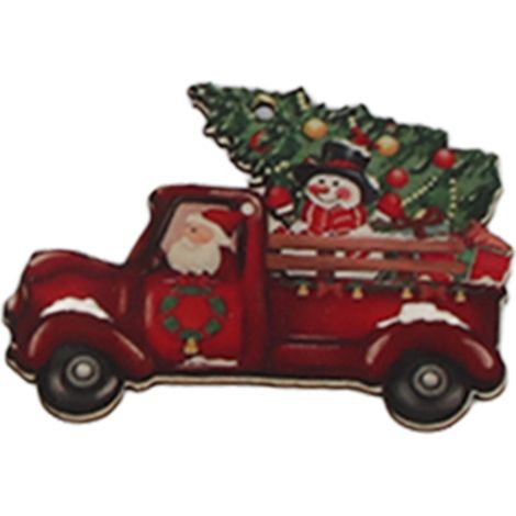 24 hölzerne Weihnachtsdekorationen, Holzscheiben zum Aufhängen, roter LKW als Dekoration für den Weihnachtsbaum (1/5)