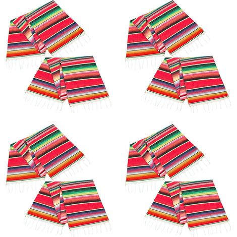 8 Table Mexicain Pack 14 par 84 Pouces 14 X 84 Pouces Mexicain Decorations de Mariage Fringe Coton Serape Couverture Table (Rouge (1/5)