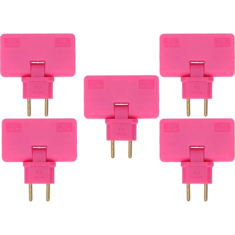 Lot de 5 adaptateurs de prise européenne sans fil à 180° (1 vers 3 prises européennes), 110-250 V, rouge rose (1/5)