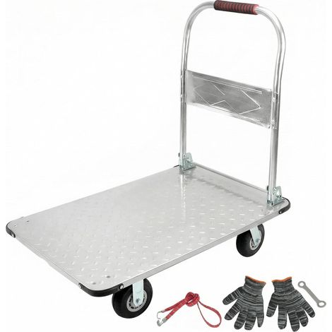 Chariot à Plateforme Pliable, avec capacité de Charge de 1100 kg, 90 x 60 cm et pneus en Caoutchouc Silencieux, Chariot Transport en Acier (1/5)
