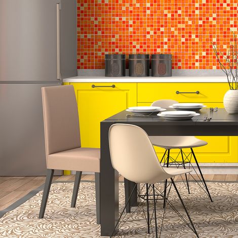 Sticker Mural Carrelage adhésif Cuisine Salle de Bain - 9 STICKERS CARREAUX DE CIMENT MOSAÏQUES NUANCE ORANGE - 9stickers10x10cm (1/5)