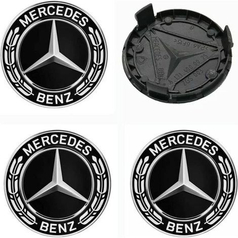 Lot de 4 enjoliveurs centraux compatibles avec les jantes Mercedes-Benz de 75 mm en ABS. Accessoires auto. (1/4)