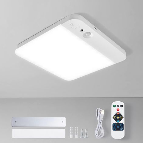 Wiederaufladbare LED-Deckenleuchte, kabelloser Bewegungssensor, 20 cm Kein Bohren, 6000 mAh batteriebetriebene Deckenleuchte mit Fernbedienung, 3 Farben 3000 K, 4500 K/6500 K dimmbar, für Treppen, Fl (1/5)