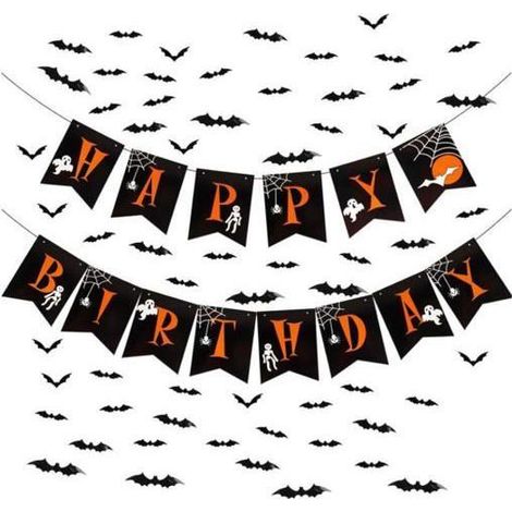 60pices 3D Autocollants Chauves-Souris Halloween Bannire Bandrole Papier Feston Joyeux Anniversaire Stickers Mura KIT DE DECORATION (1/5)
