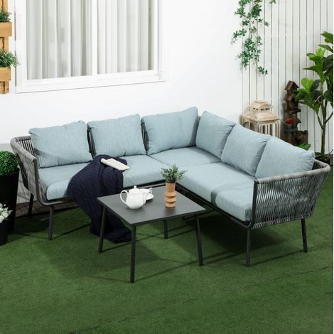 Conjunto de jardín modular de 4 piezas con cojines y mesa baja, 191 x 191 cm, aluminio gris (1/5)
