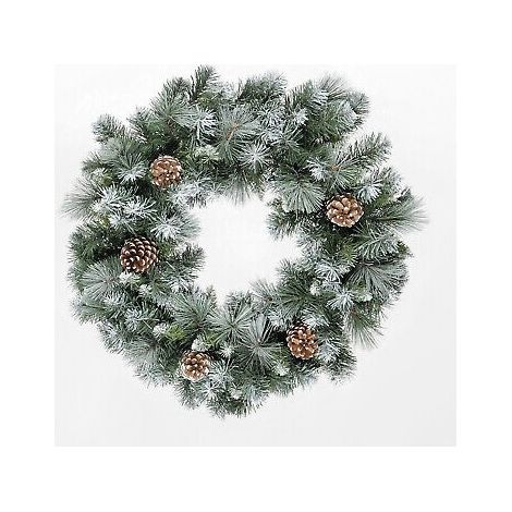 Frosted Glacier Christmas Wreath with Pine Cones - 60cm - 140 Tips (1/3)