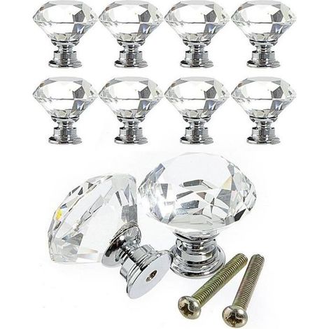 20PCS 30mm Poignées Boutons Transparent Diamant Cristal Verre Portes Meuble Tiroir Placard Décoration (1/4)