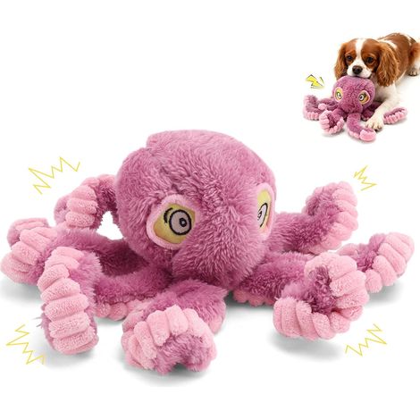 Jouet couineur pour chiot faisant ses dents, peluche pieuvre, jouet à mâcher doux pour l'éducation et l'occupation des petits chiens, rose (1/5)