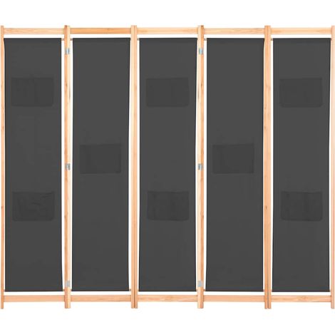 Paravent Cloison de séparation 5 panneaux, Pour Jardin, Balcon, Terrasse Gris 200 x 170 x 4 cm Tissu OIB9135E (1/5)