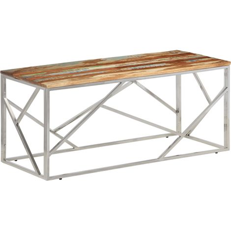 vidaXL Tavolino Salotto Argento in Acciaio Inox e Legno di Recupero (1/5)