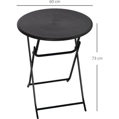 Table pliante ronde Ø60 cm, style bois décoratif, gris foncé, idéale pour jardin, balcon ou terrasse. (1/5)