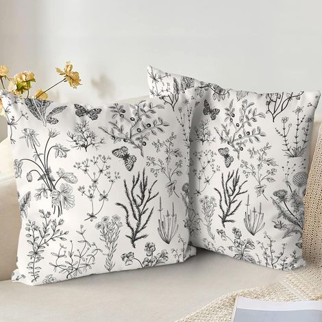 Ensemble de 2 housses de coussin 4545cm, fleurs sauvages et plantes en vert sauge, douces, pour canapé, lit, jardin, extérieur, décor de printemps (1/5)
