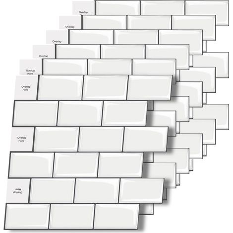 6 Carrelage Adhesif Mural Cuisine Crédence Adhésive Cuisine 30 x 15 cm Carrelage Adhesif Mural 3D Carreaux Adhesif pour Cuisine Salle de Bain, Blanc (1/5)