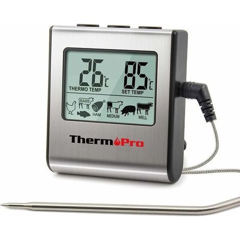 TP16 Thermomètre de Cuisson pour Viande Numérique avec Large Écran LCD pour Fumoir Four Cuisine Friandises Barbecue Grill Thermomètre avec Minuteur et Sonde de Températures en Acier Inoxydable (1/4)