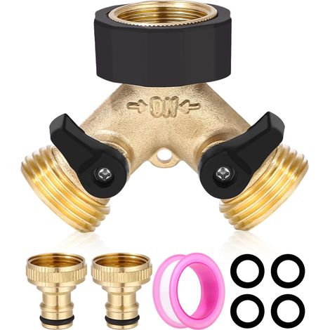 3/4" 2 Voies Raccord en Y Distributeur Laiton Répartiteur de Robinet Interrupteur Indépendant, Laiton Robinet Double, Robinet Double Sortie pour Jardin, Potager Extérieur, Machine a Laver (1/5)