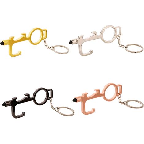 Ouvre-porte sans contact portable 4 pièces avec porte-clés avec bouton en caoutchouc pour ouvre-bouteille multifonctionnel (1/4)
