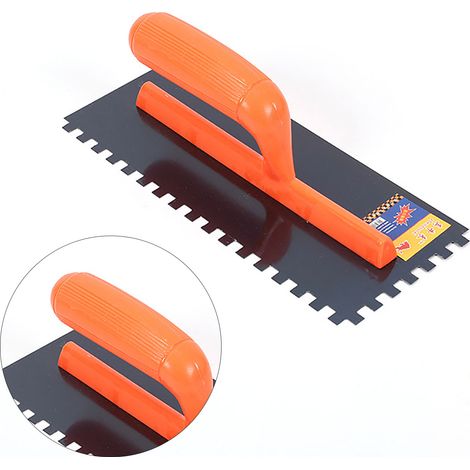 Truelle à crépir maçonnage antidérapante, lame acier inoxydable résistante à l’usure, bord dentelé, manche plastique ergonomique, outil maçon pour murs et briques (1/5)