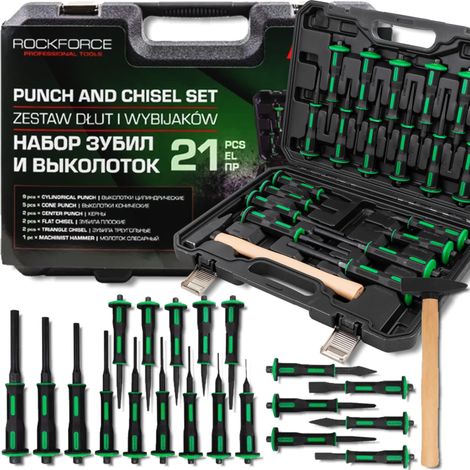 Set di scalpelli e punzoni di precisione Rockforce, 21 pezzi, in acciaio, con custodia. (1/5)